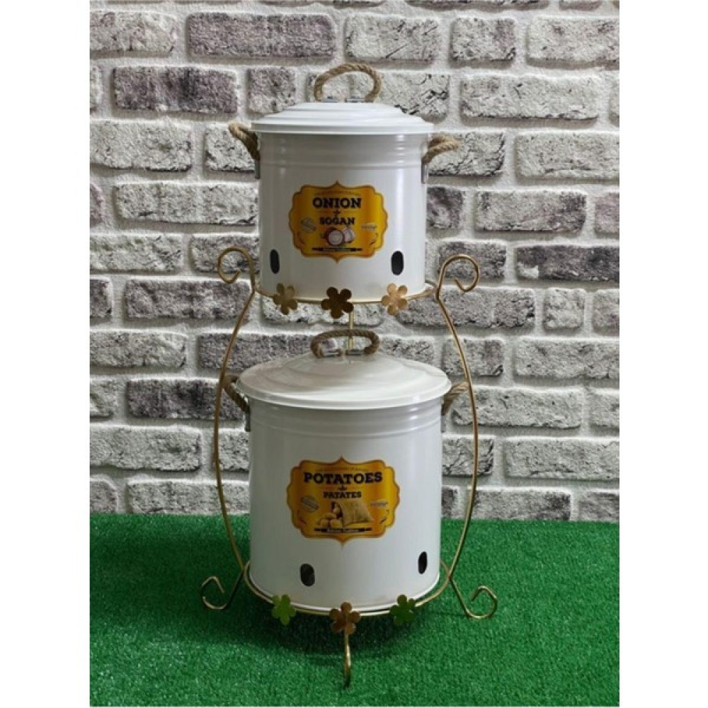 Feronya Home & Garden Feronyahome & Garden 2'li Gold Standlı Halatlı Beyaz Patates Soğan Kovası Saklama Kapları Fiyatı