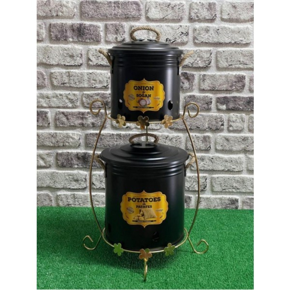 Feronya Home & Garden Feronyahome & Garden 2'li Gold Standlı Halatlı Siyah Patates Soğan Kovası Saklama Kapları Fiyatı