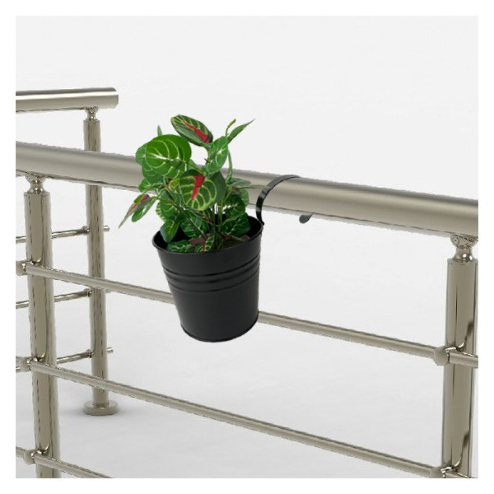 Feronya Özel Üretim Tekli Metal Küpeşte ve Korkuluk Saksısı, Asılabılen Saksı ve Saksılık Siyah 14 cm*16 cm Saksı ve Aksesuarları Fiyatı