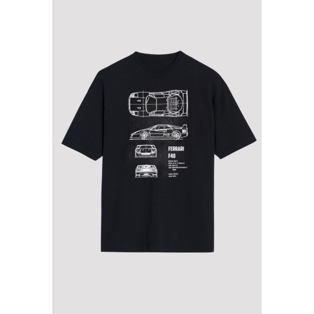 Ferrari F40 Baskılı Unisex Oversize Siyah Tişört Erkek T-shirt Fiyatı