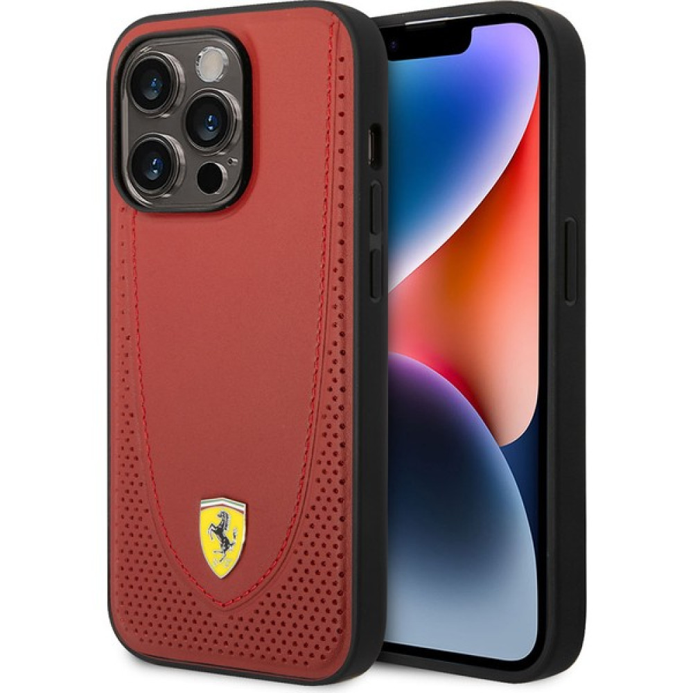 Ferrari iPhone 14 Pro Max Uyumlu Kılıf Ferrari Magsafe Şarj Özellikli Deri Delikli Dikişli Dizayn Kapak - Kırmızı Cep Telefonu Kılıfı Fiyatı