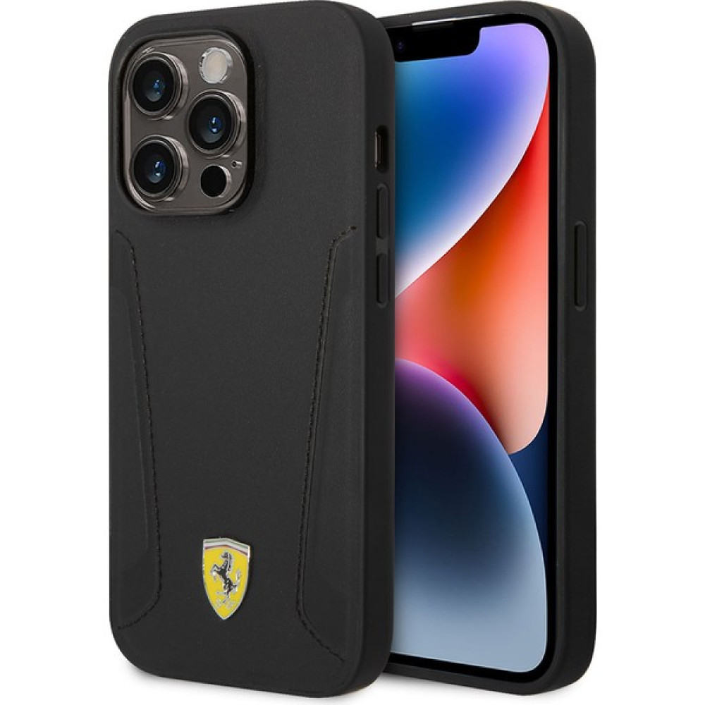 Ferrari iPhone 14 Pro Max Uyumlu Kılıf Ferrari Magsafe Şarj Özellikli Deri Kenarları Damgalı Dizayn Kapak - Siyah Cep Telefonu Kılıfı Fiyatı