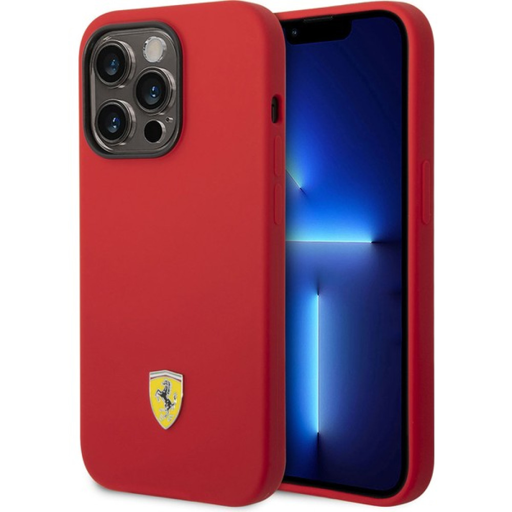 Ferrari iPhone 14 Pro Max Uyumlu Kılıf Ferrari Magsafe Şarj Özellikli Silikon Metal Logo Dizayn Kapak - Kırmızı Cep Telefonu Kılıfı Fiyatı