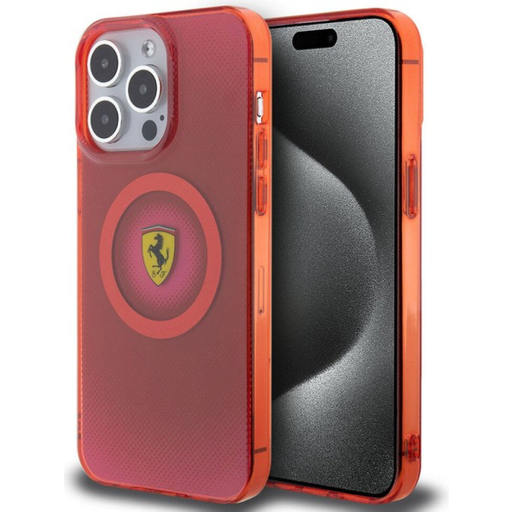 Ferrari iPhone 15 Pro Max Kılıf Ferrari Orjinal Lisanslı Magsafe Şarjlı Parçalanan Noktalar Desenli Kırmızı Cep Telefonu Kılıfı Fiyatı