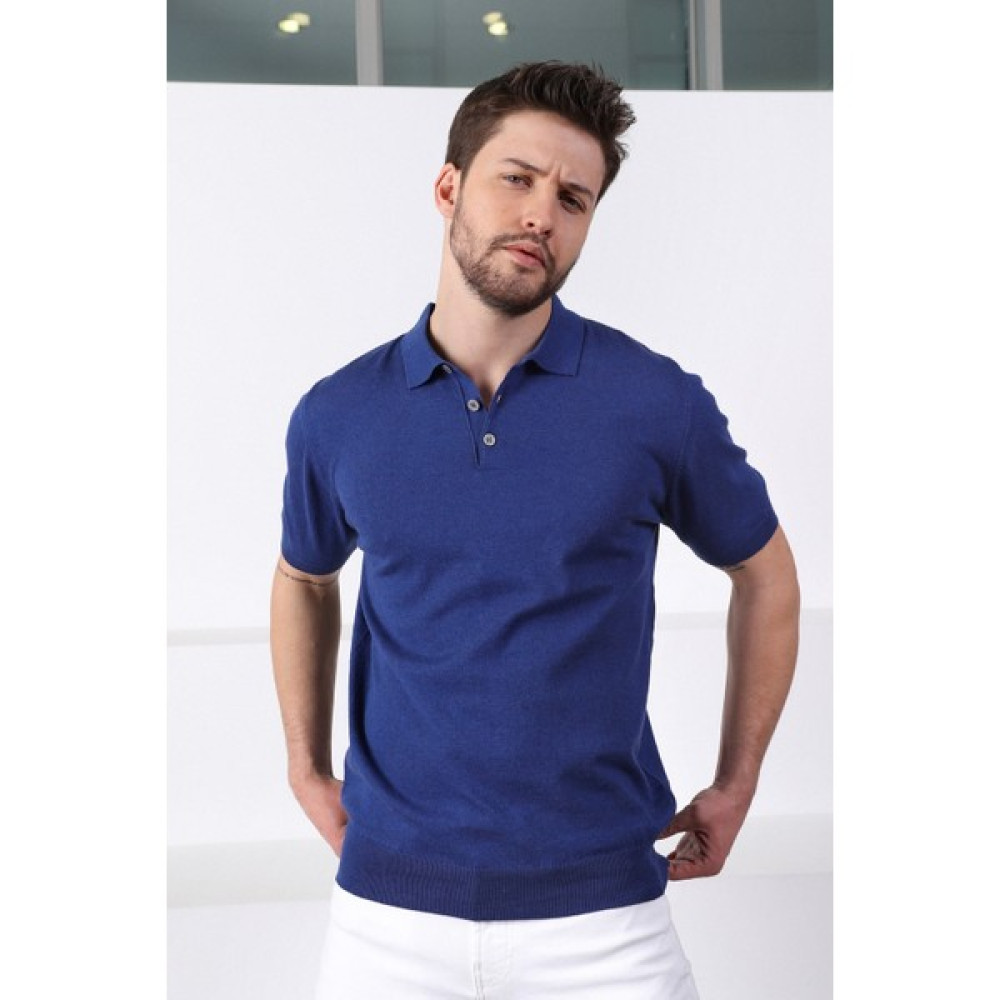 Ferraro Indigo Polo Yaka Düz Renk Erkek Pamuk Triko T-Shirt Erkek T-shirt Fiyatı