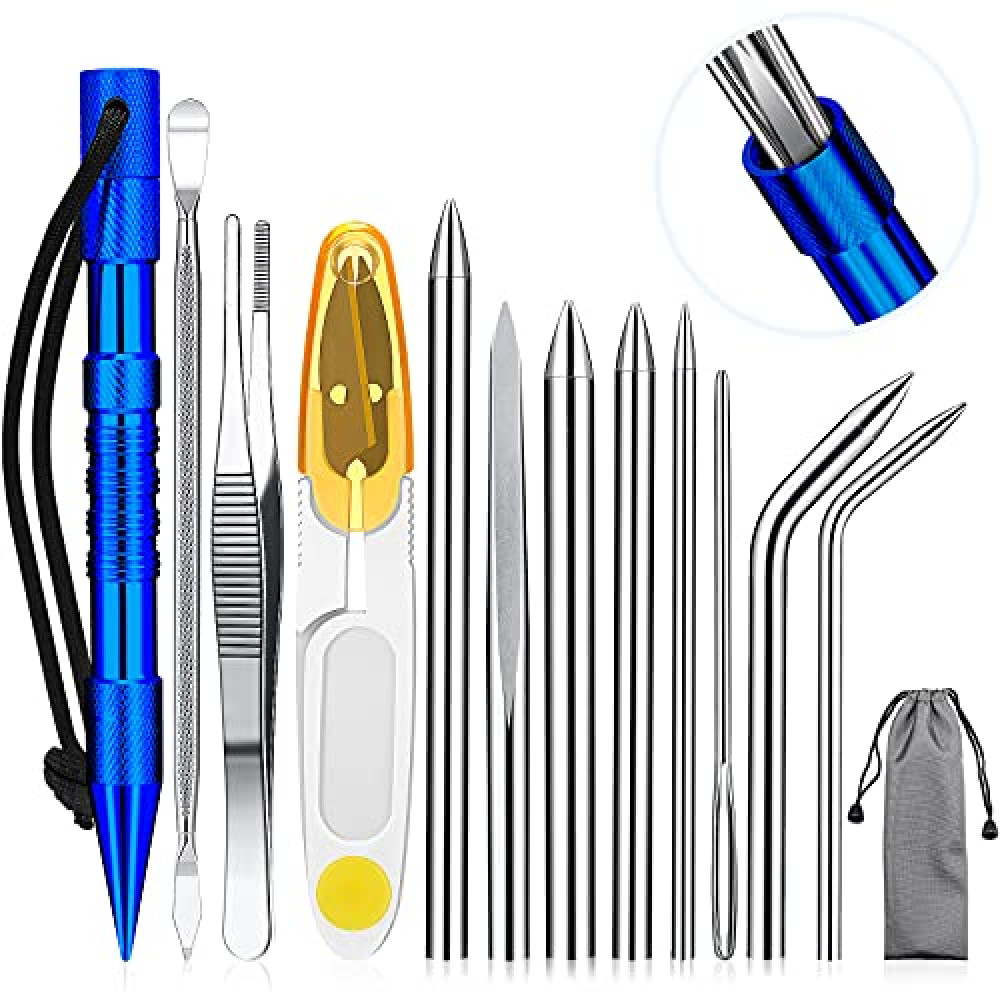 Ferraycle 12-Piece Paracord Fid Set - Stainless Steel Knotter Tools, Marlinspike Set, Lacing Needles, Smoothing Tool for Leather or Paracord Work (Dark Blue)