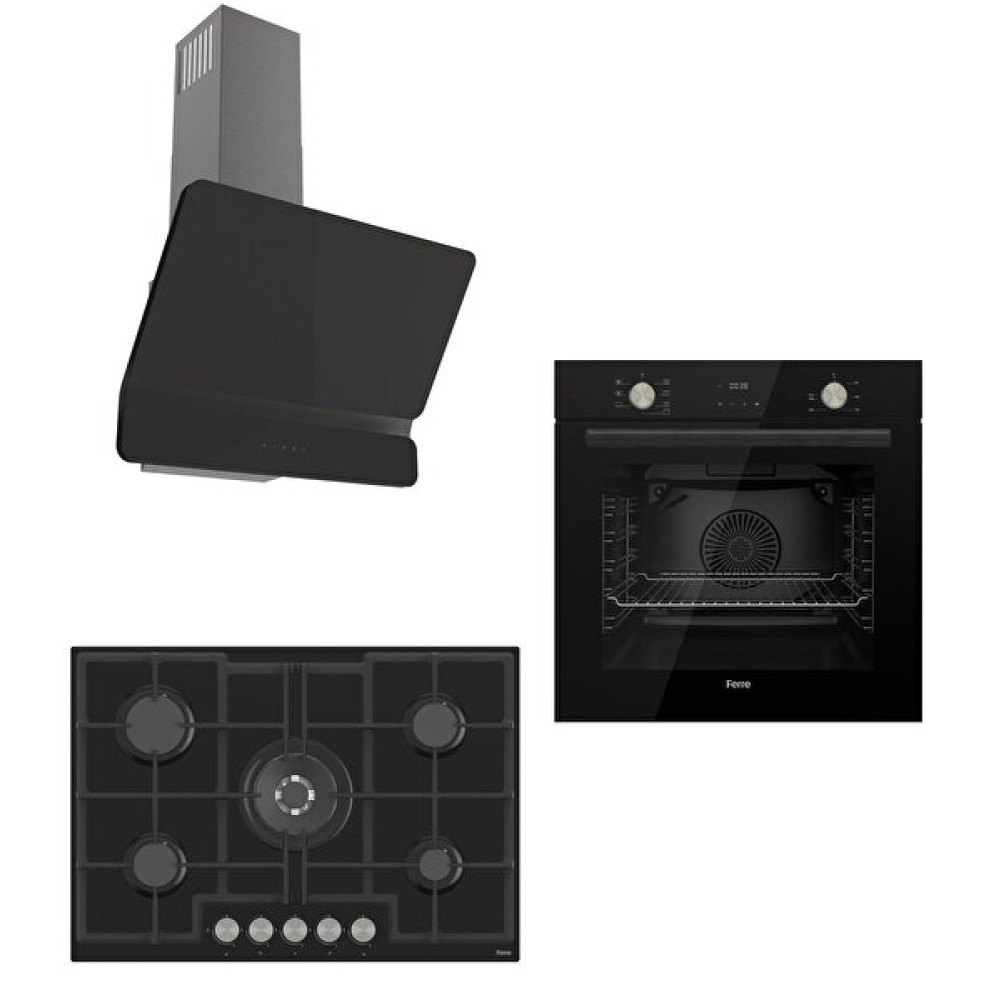Ferre Flowart 75 Serisi Lux Siyah Ankastre Set (Qms63Cs - Ed035- D080) Ankastre Setler Fiyatı