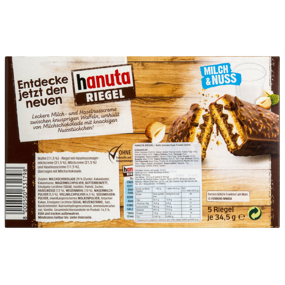 Ferrero Hanuta Riegel 172,5 Gr 5'li