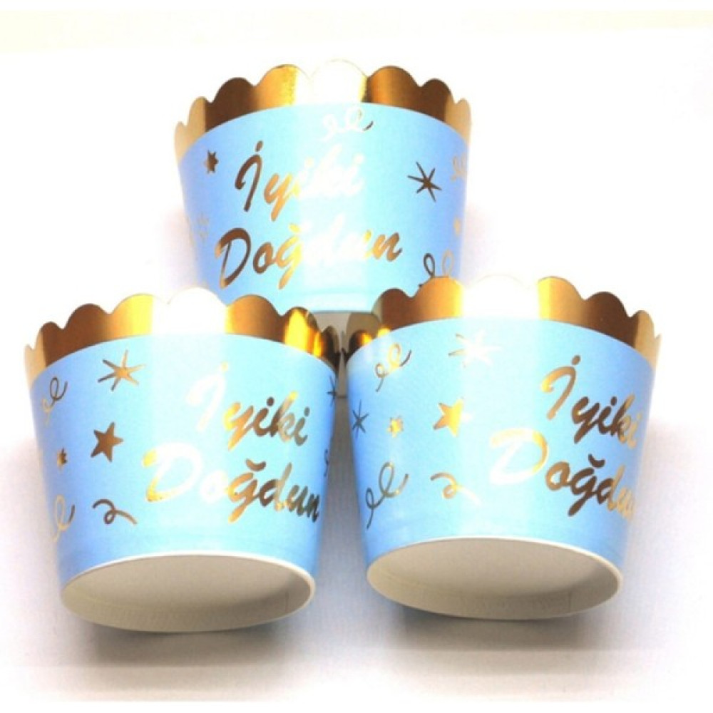 Festivall Cup Cake Kabı Gold Iyiki Doğdun Baskılı Mavi 12'li Kek Kalıpları Fiyatı