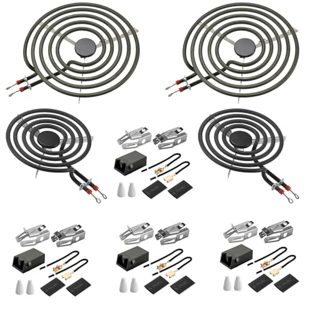 Fetechmate MP22YA Electric Range Burner Element Unit Set with 330031 Range Burner Receptacle Kit Fit for Ken-more Whirl-pool Frigi-daire May-tag Ranges/Stoves Replace WP660532, WP660533, WP330031