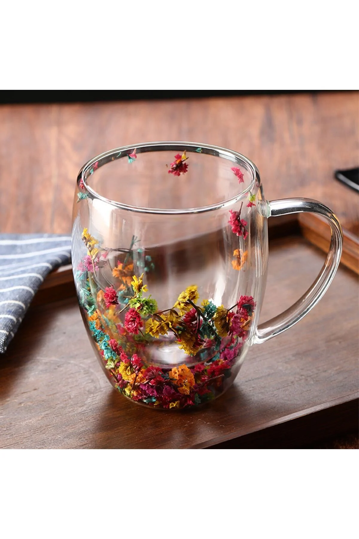 FETHİYE TOPTAN Kurutulmuş Çiçekli Kupa Hediyelik Çift Camlı Şık Dayanıklı Kahve Dış Mekan Çekim Kafe Bardağı 250ml" Kupa Fiyatı