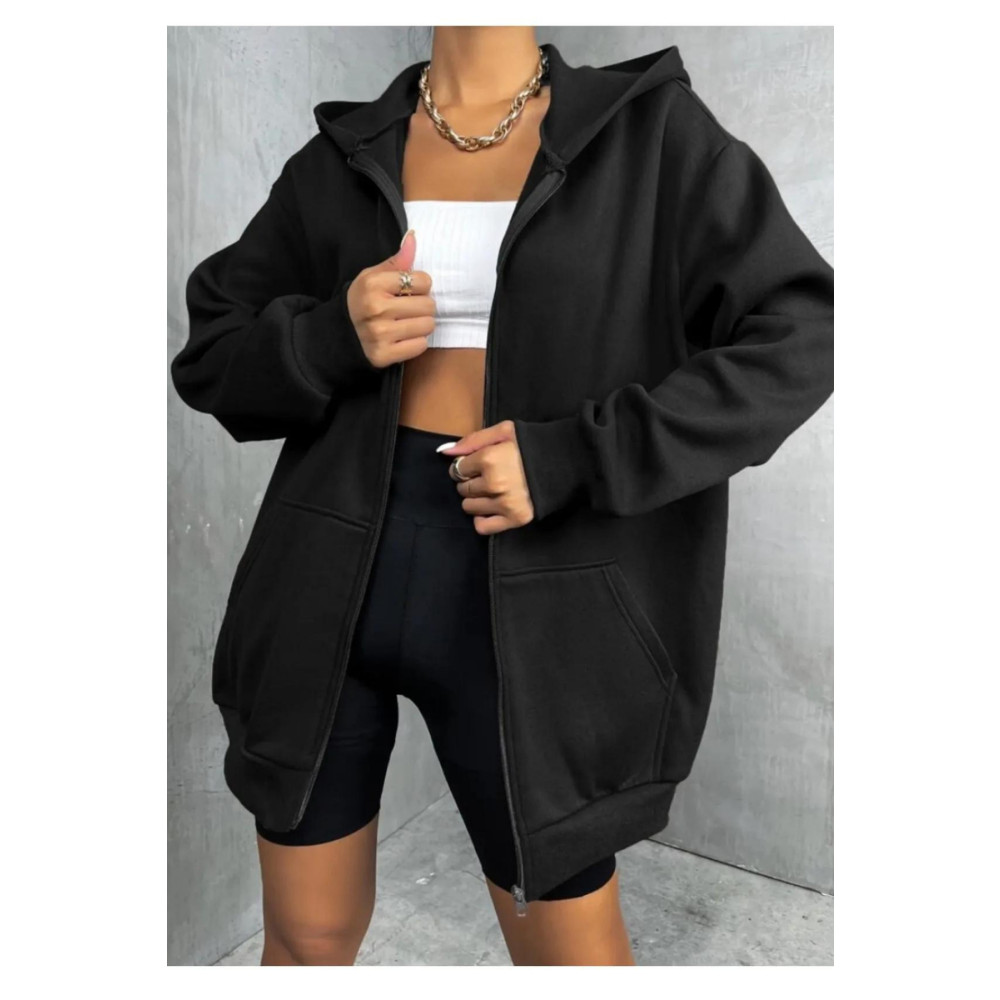 FEVİLLE Kapüşonlu Fermuarlı Oversize Mevsimlik Unisex Sweatshirt L Beden Kadın Hırka Fiyatı