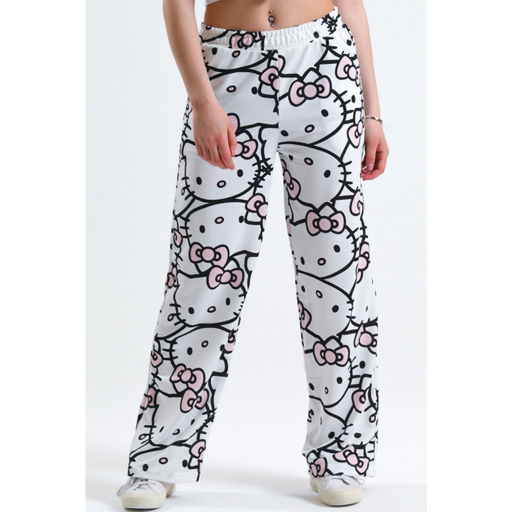 FEVİLLE Unisex Beyaz Hello Kitty Cat Bol Paça Eşofman Altı XL Beden Kadın Eşofman Fiyatı