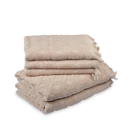 Fialka Dalgalı 2'li 50x9 cm Sütlü Kahve Jakarlı Saçaklı Pamuk Havlu