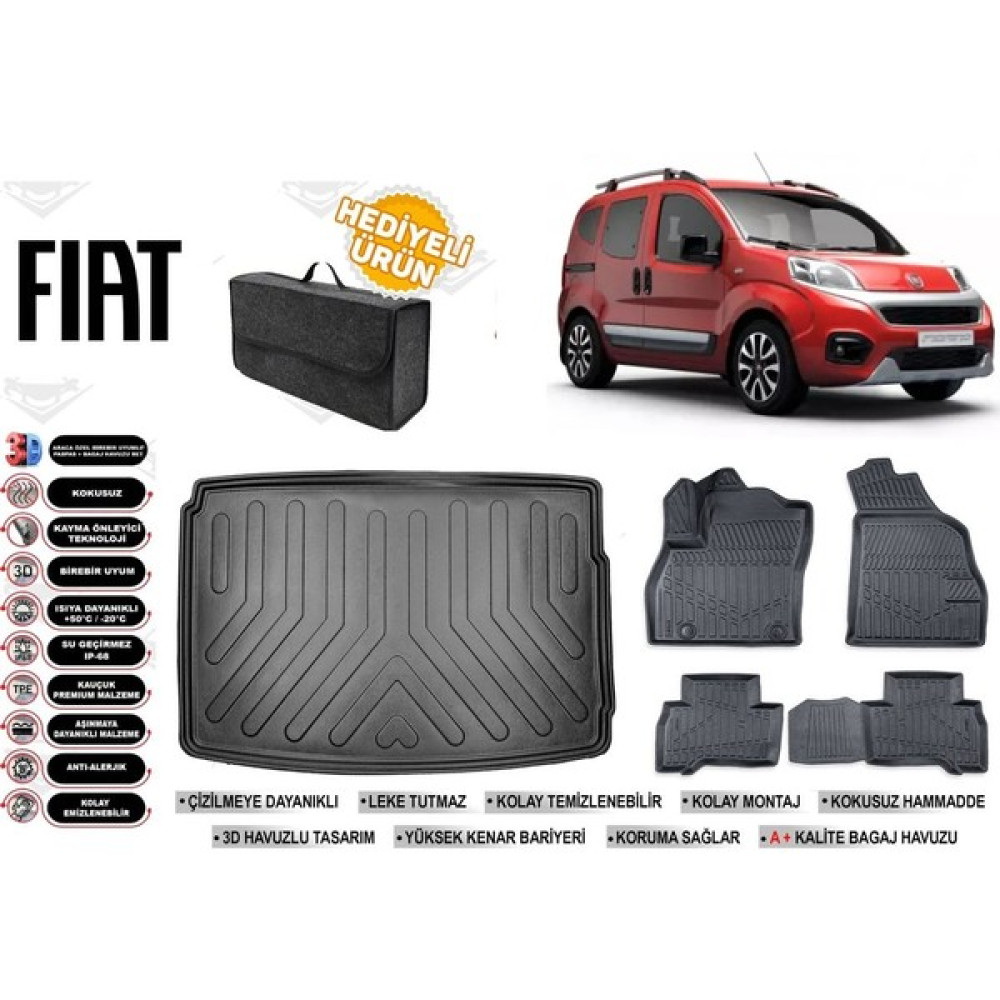 Fiat Fiorino 2017 Model Bagaj Havuzu+Paspas Seti Profesyonel Serisi Hediyeli - Siyah Bagaj Havuzu Fiyatı