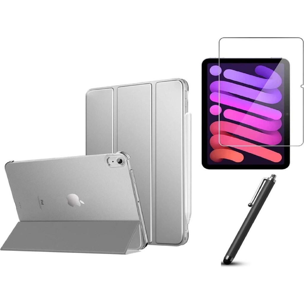 Fibaks Apple iPad 11 A16 10. Nesil 10.9 Kılıf Set Ekran Koruyucu + Kalem Pu Deri Ön Arka Tam Koruma Standlı Katlanabilir Smart Kapak - Gri - iPad 10 Tablet Kılıfı Fiyatı