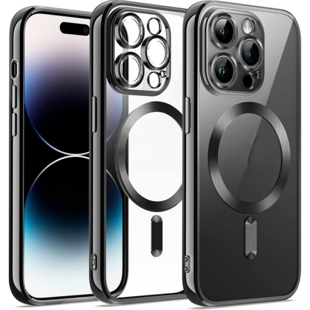 Fibaks Apple iPhone 15 Pro Max Kılıf Kamera Lens Korumalı Magsafe Şarj Kilifi Şeffaf Renkli Yumuşak Kapak - Siyah - iP 15 Pro Max Cep Telefonu Kılıfı Fiyatı