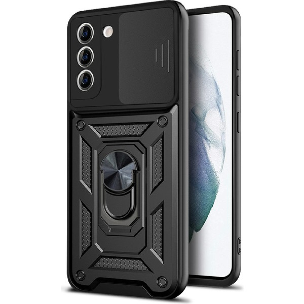 Fibaks S21 Fe Uyumlu Kılıf Kamera Korumalı Sürgülü Yüzüklü Armor Military Tank Zırh - Siyah - Glx S21 FE Cep Telefonu Kılıfı Fiyatı
