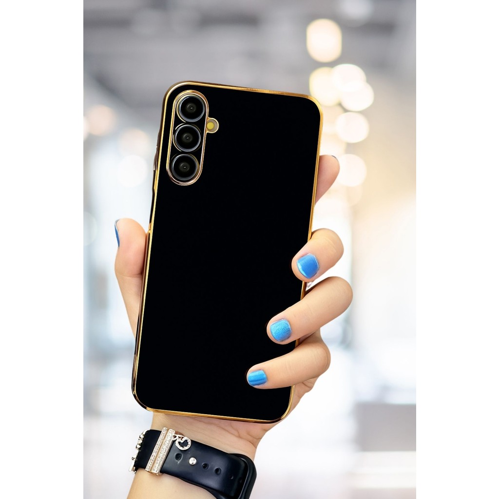 Fibaks Samsung Galaxy A34 Kılıf Parlak Kenarlı Altın Işlemeli Kamera Korumalı Bark Kapak - Siyah Cep Telefonu Kılıfı Fiyatı