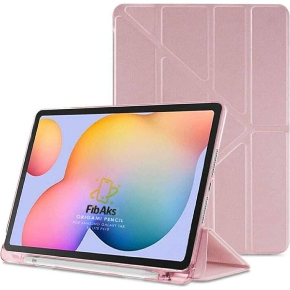 Fibaks Samsung Galaxy S7 FE LTE T737 Kılıf Tri Folding Standlı Kalemlikli Kalem Bölmeli 3 Katlamalı Standlı Uyku Modlu Smart Kapak - S7 Fe Lite - Rose Tablet Kılıfı Fiyatı