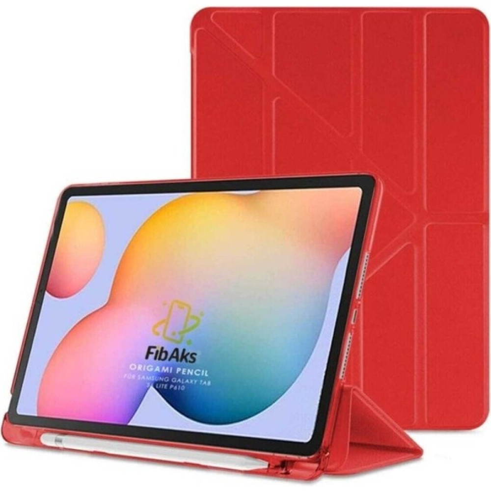 Fibaks Samsung Galaxy Tab S6 Lite SM-P610 P617 Kılıf Tri Folding Standlı Kalemlikli Kalem Bölmeli 3 Katlamalı Standlı Uyku Modlu Smart Kapak - Kırmızı Tablet Kılıfı Fiyatı