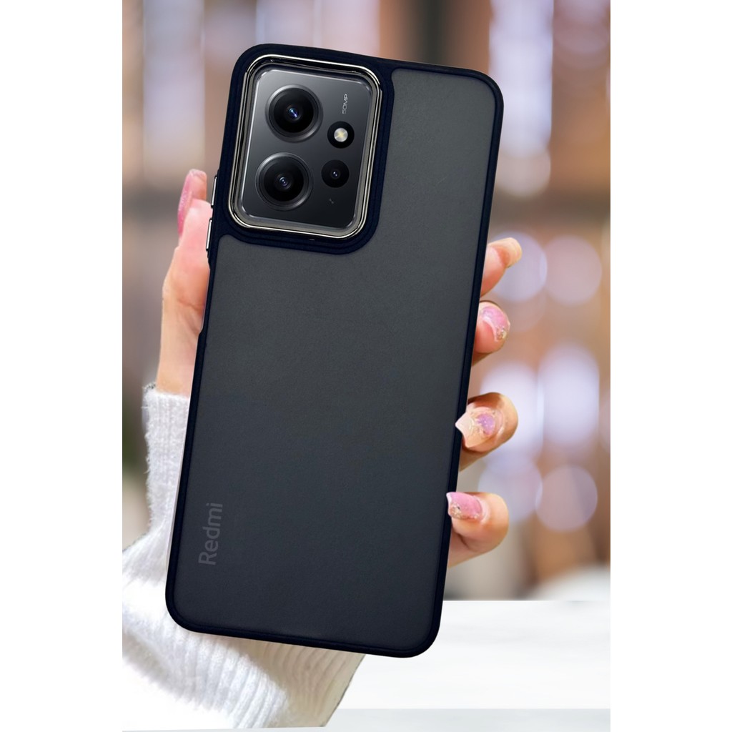 Fibaks Xiaomi Redmi Note 12 Kılıf Metal Çerçeve Hassas Butonlu Renkli Buzlu Şeffaf Transparan Kapak - Siyah - Xiaomi Redmi Note 12 4G Cep Telefonu Kılıfı Fiyatı