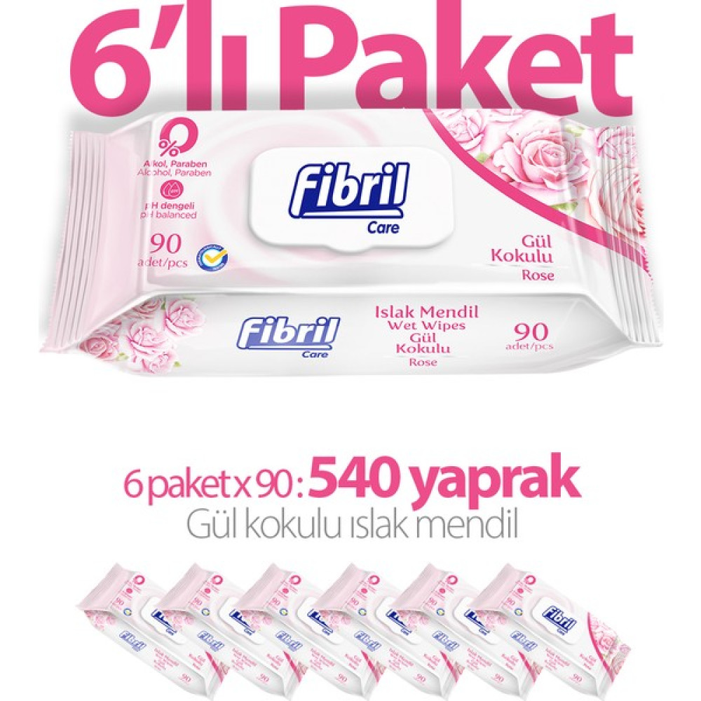 Fibril Gül Kokulu Islak Mendil 6x90 lı Paket 540 Yaprak Bebek Bakım Fiyatı