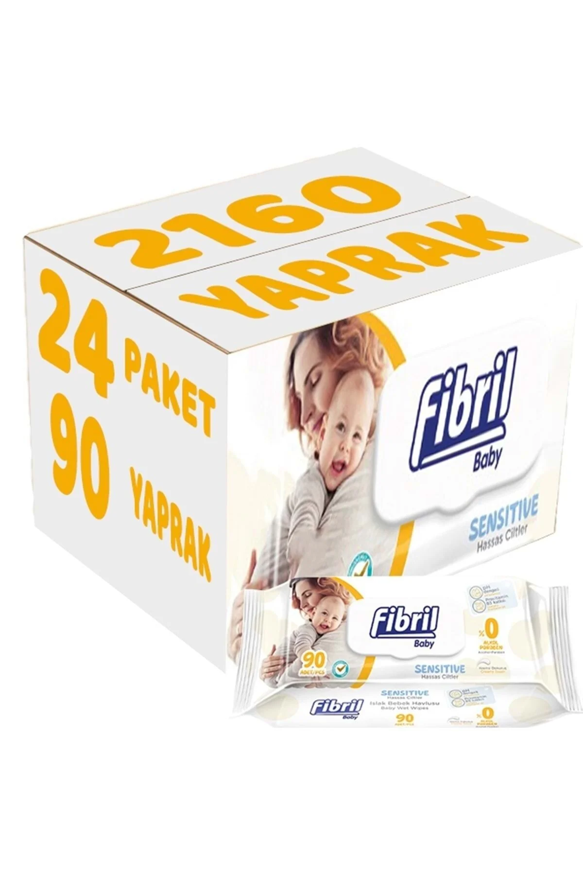 Fibril Islak Havlu Mendil 90 Yaprak Baby Sensitive Plastik Kapaklı (24 Lü Set) 2160 Yaprak" Bebek Mendil-Islak Mendil Fiyatı