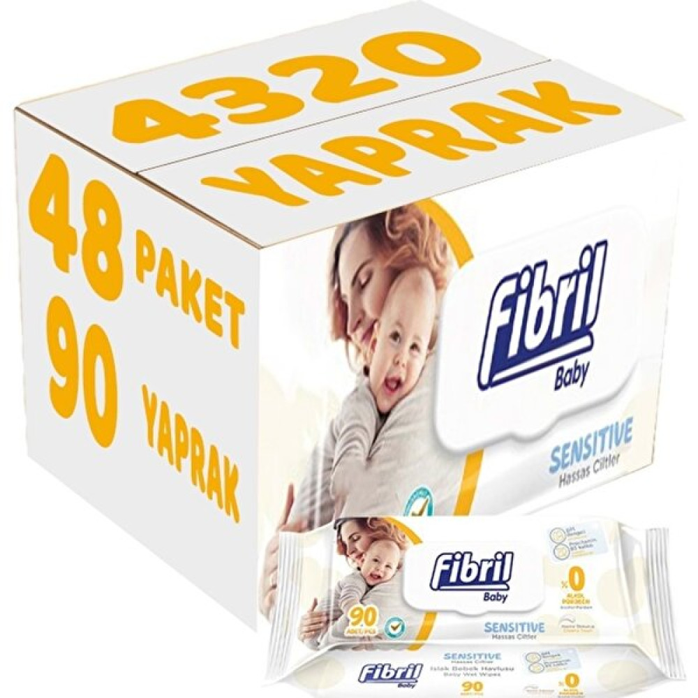 Fibril Islak Havlu Mendil 90 Yaprak Baby Sensitive Plastik Kapaklı (48 'li Set) 4320 Yaprak Bebek Bakım Fiyatı