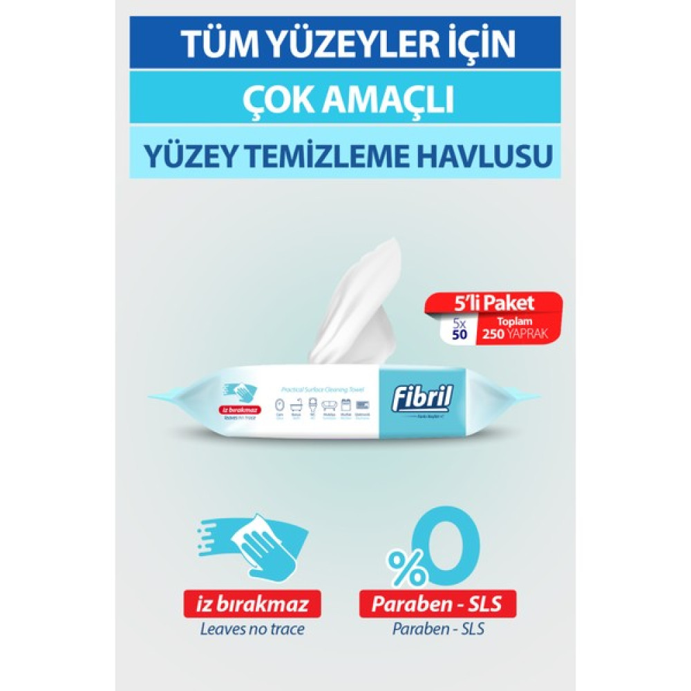 Fibril Pratik Yüzey Temizlik Havlusu Beyaz Sirkeli Sabun Kokulu 5 x 50 (Toplam 250 Yaprak) Parlatıcı ve Temizleyiciler Fiyatı