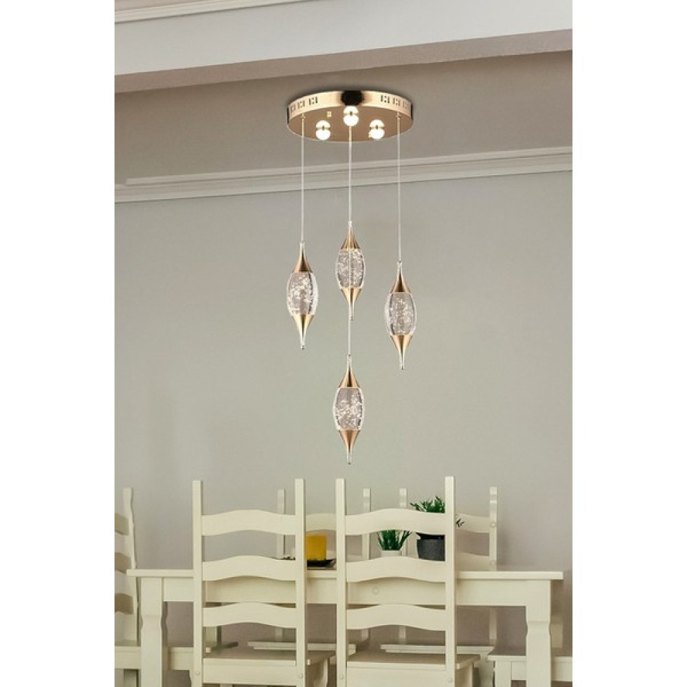 Fico Home Modern Luxury Kristal 4'lü Cam LED Avize Gold Sarı Ledli Avize Avize Fiyatı