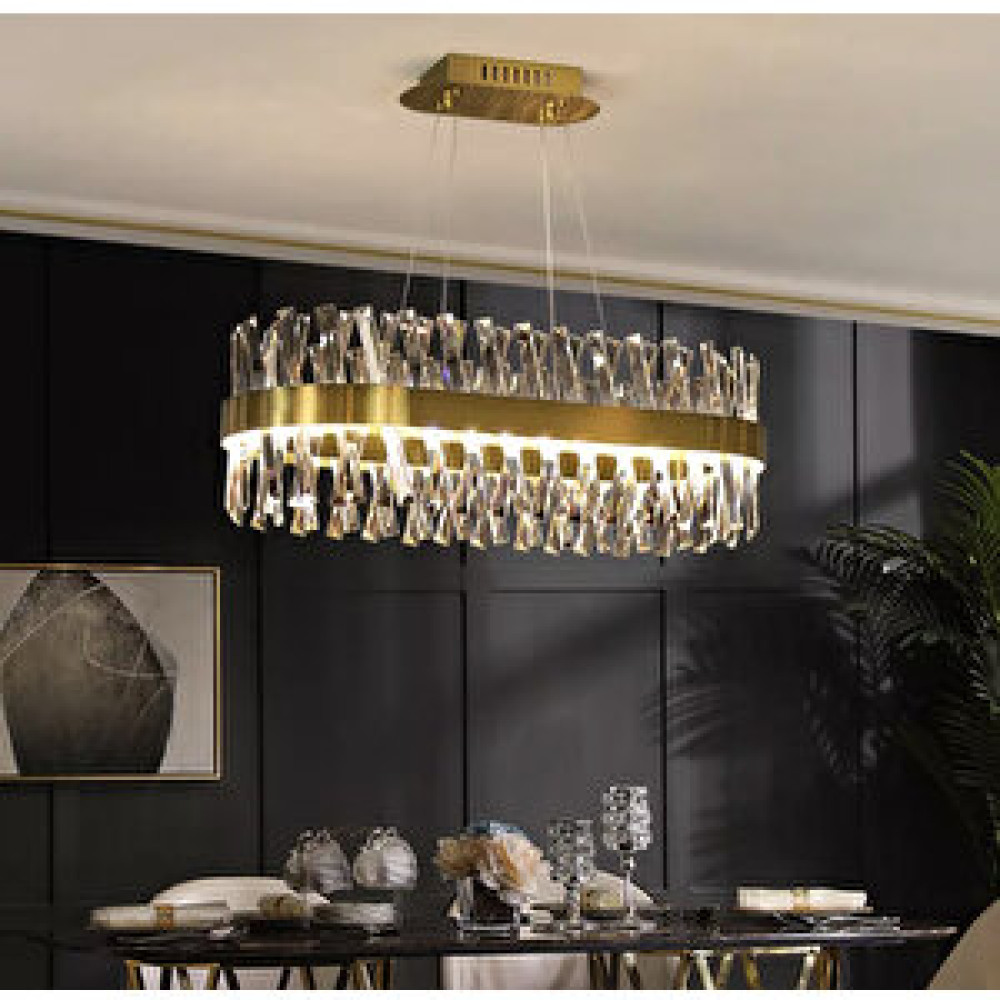 Fico Home Modern Luxury Kristal Avize Kristal Taşlı Power Led Avize Bronz Yemek Masası Avize Fiyatı