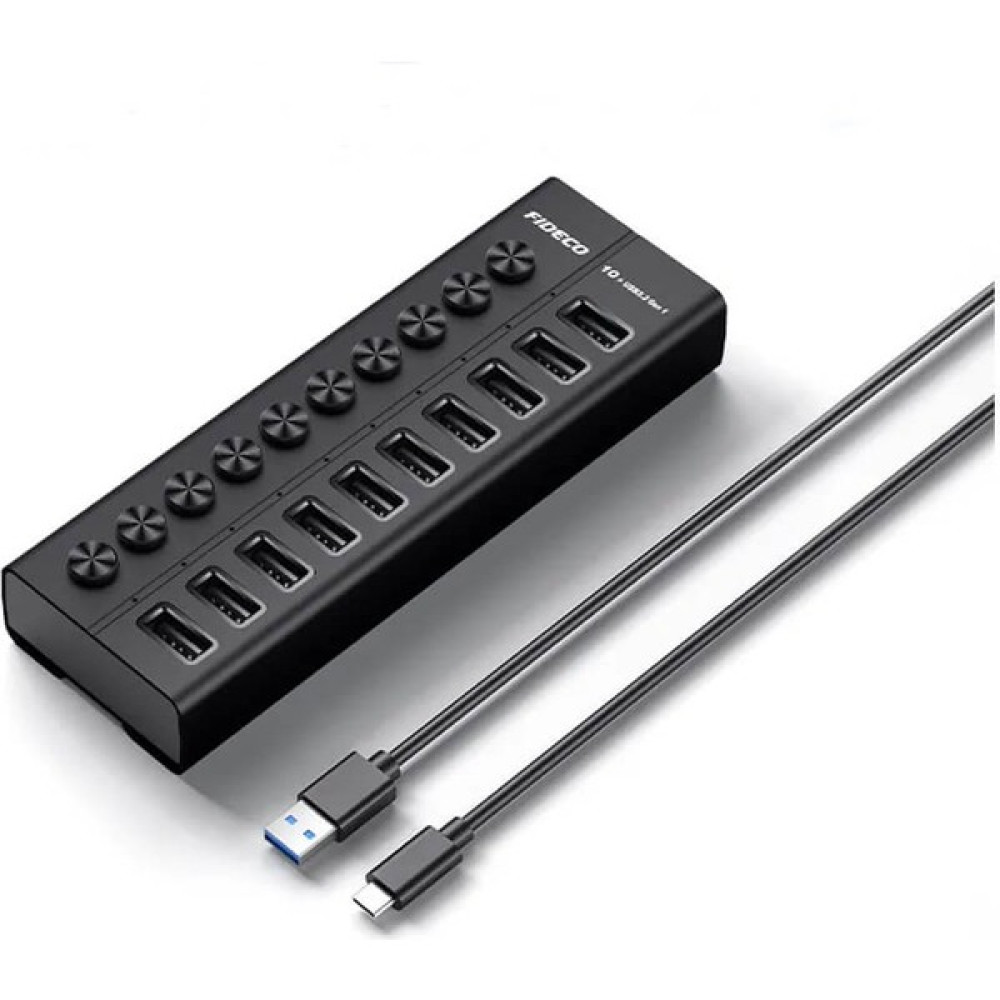 Fideco HKG10C 10 Port 3.2 Gen 1 Type-C USB Çoklayıcı Hub On/off Switch Ledli - 12V 4A Adaptörlü - Siyah Bilgisayar Çevirici ve Adaptörü Fiyatı