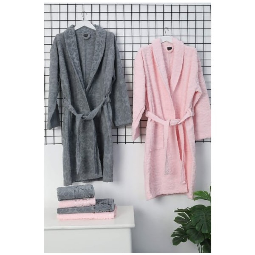 Fiesta Home Fiesta Elite4 Pamuklu 6 Parça Çeyizlik Aile Bornoz Takımı - Pembe - Gri - M - L - Gri - Pembe Bornoz Fiyatı
