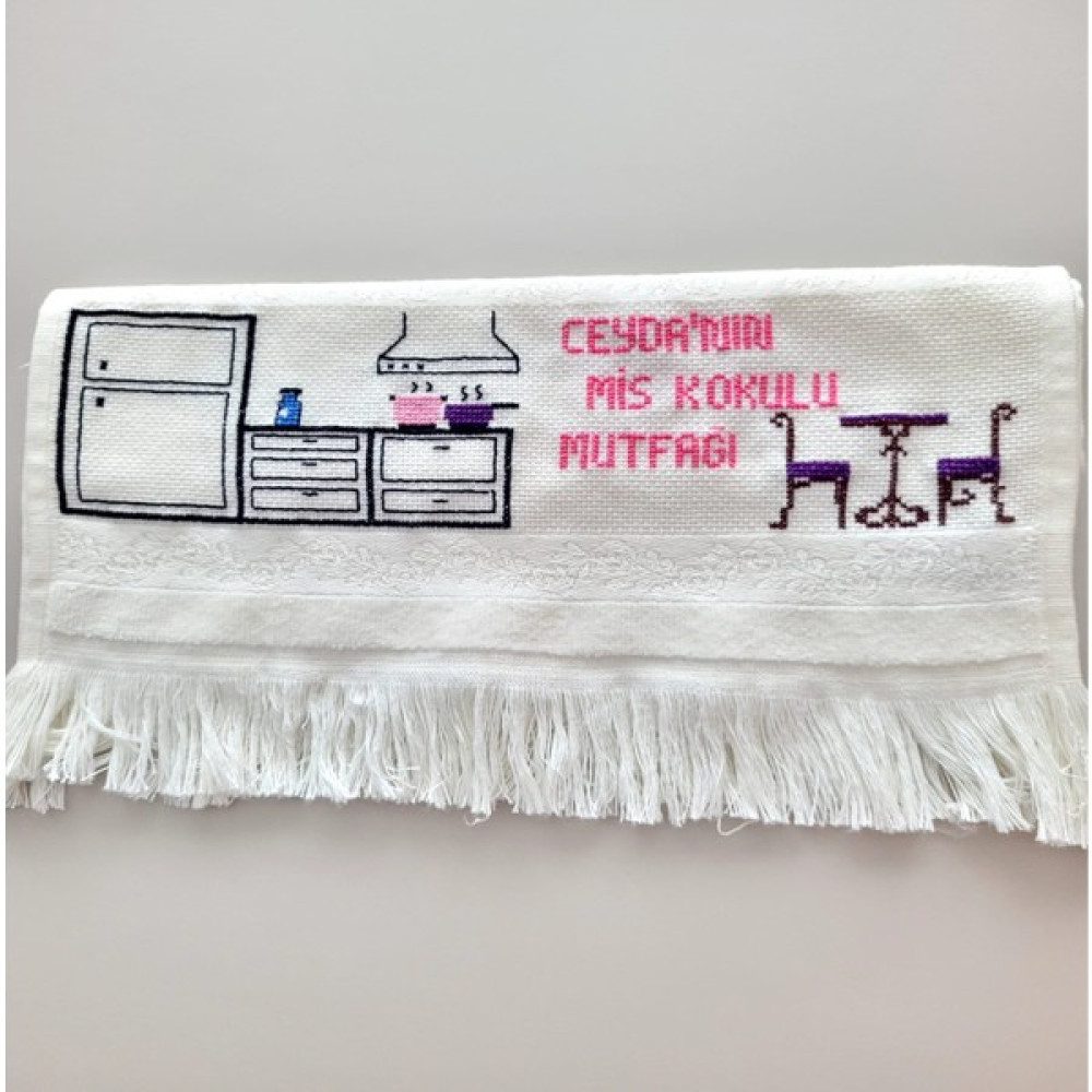 Fiesta Marka Kişiye Özel Etamin El Işlemeli Mutfak Havlusu 30*50 - Beyaz - 30 x 50 cm El / Yüz Havlusu Fiyatı