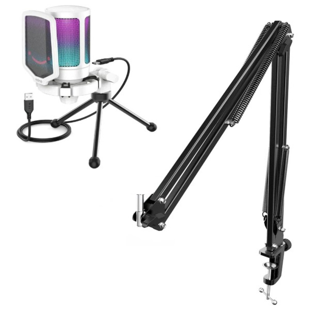 Fifine Ampligame A6V-W Beyaz Rgb USB Oyuncu - Yayıncı Mikrofonu + Fifine CS1 Masa Tipi Stand Ayaklık Sehpası (35X35) Bilgisayar Mikrofonu Fiyatı