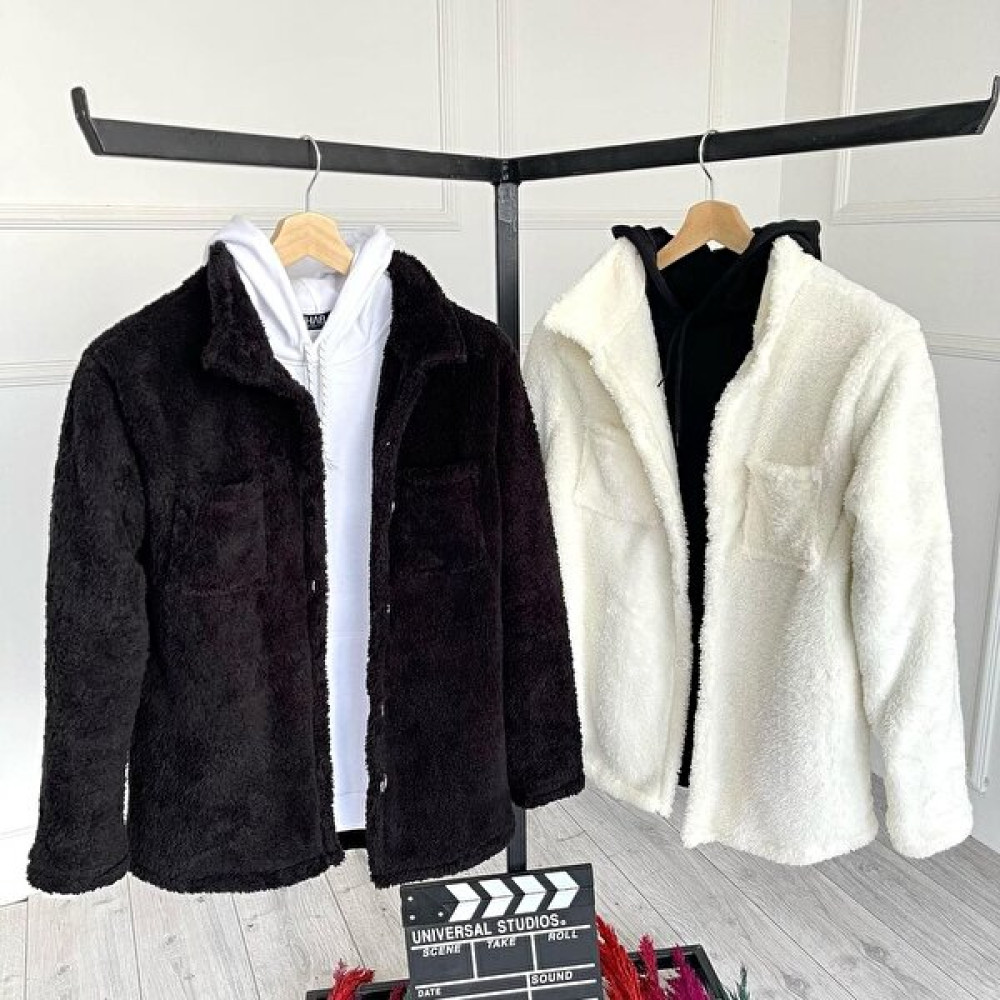 Fifty Color 2 Li Unisex Beyaz ve Siyah Peluş Polar Hırka Gömlek Erkek Ceket Fiyatı