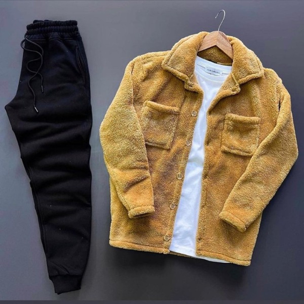 Fifty Color Unisex Camel Peluş Polar Hırka Gömlek Siyah Eşofman Altı Takım Kombini ( Tişört Dahil Değildir) Kadın Eşofman Fiyatı