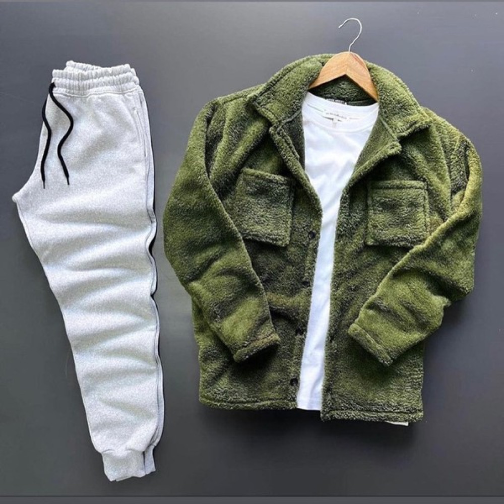 Fifty Color Unisex Haki Peluş Polar Hırka Gömlek Gri Eşofman Altı Takım Kombini ( Tişört Dahil Değildir) Kadın Eşofman Fiyatı