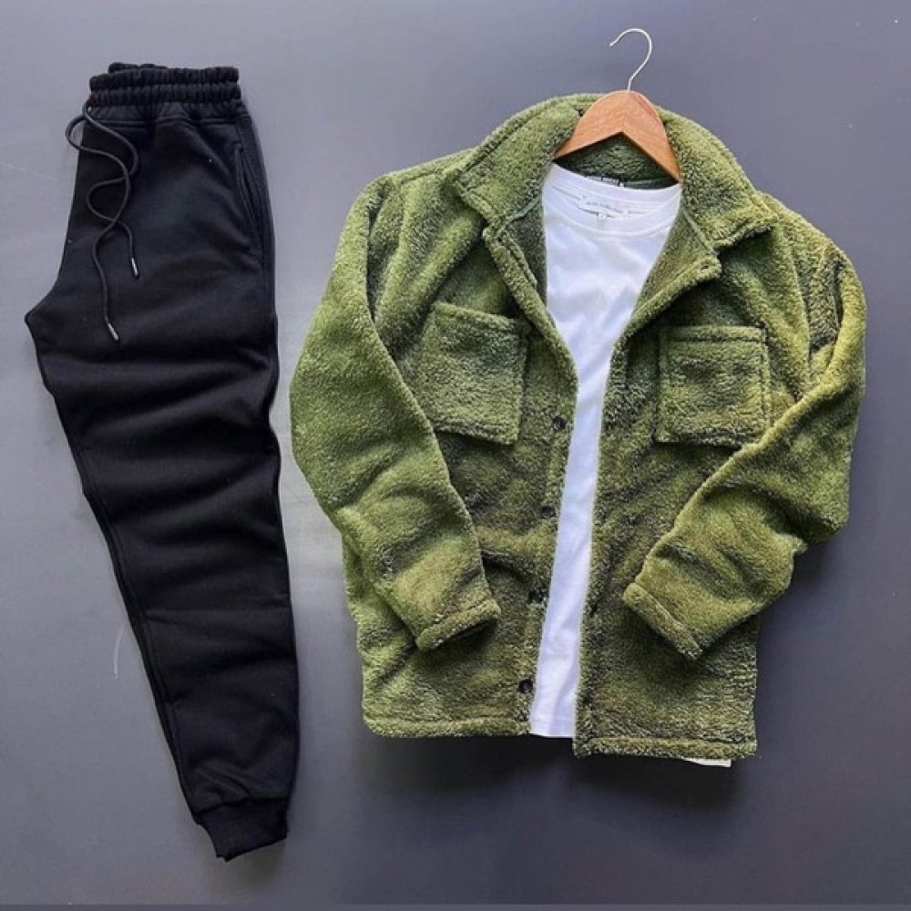 Fifty Color Unisex Haki Peluş Polar Hırka Gömlek Siyah Eşofman Altı Takım Kombini ( Tişört Dahil Değildir) Kadın Eşofman Fiyatı