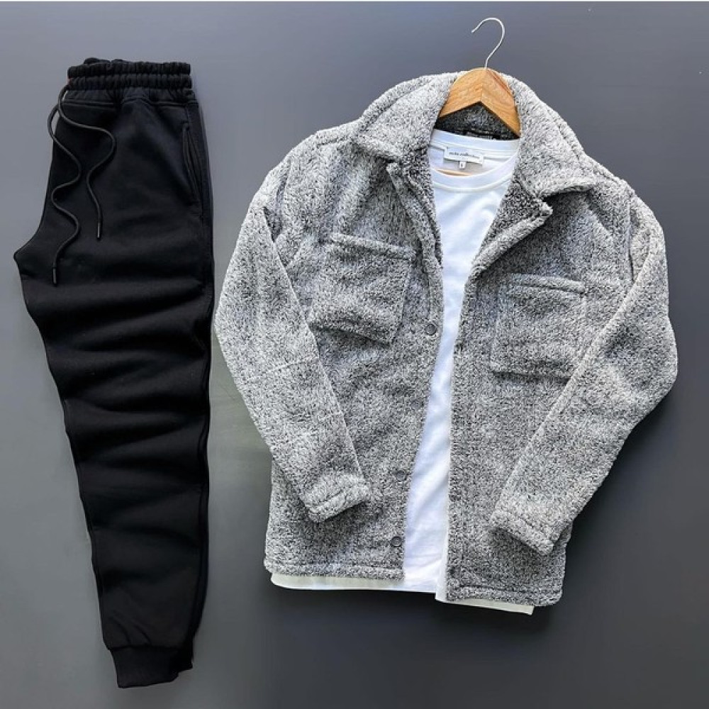 Fifty Color Unisex Pelüş Gri Ceket ve Siyah Eşofman Kombini Alt Üst Kadın Eşofman Fiyatı