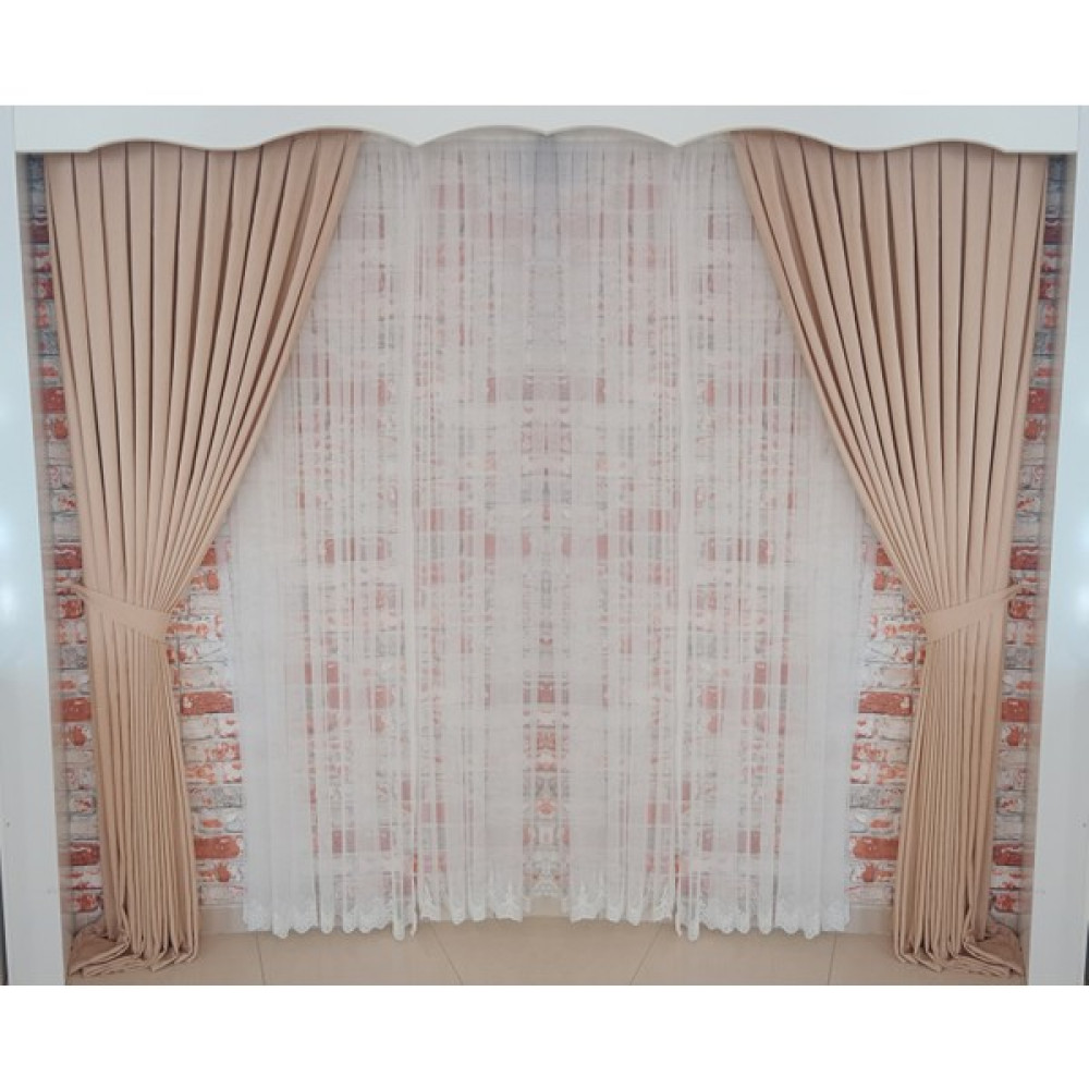 Figen Perde Açık Vizyon Renk Fon Kadife Perde Çift Kanat 1/3 Sık Pileli Dikim V-05 - 50 x 260 cm - Açık Vizon Fon Perde Fiyatı