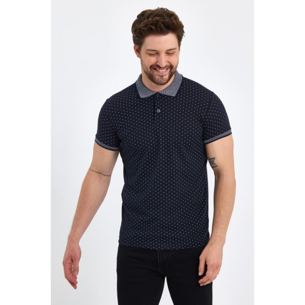Fiha FIHA/DIVRIN-8889-ERKEK- Desenli Polo Yaka T-Shırt - Lacivert Erkek T-shirt Fiyatı