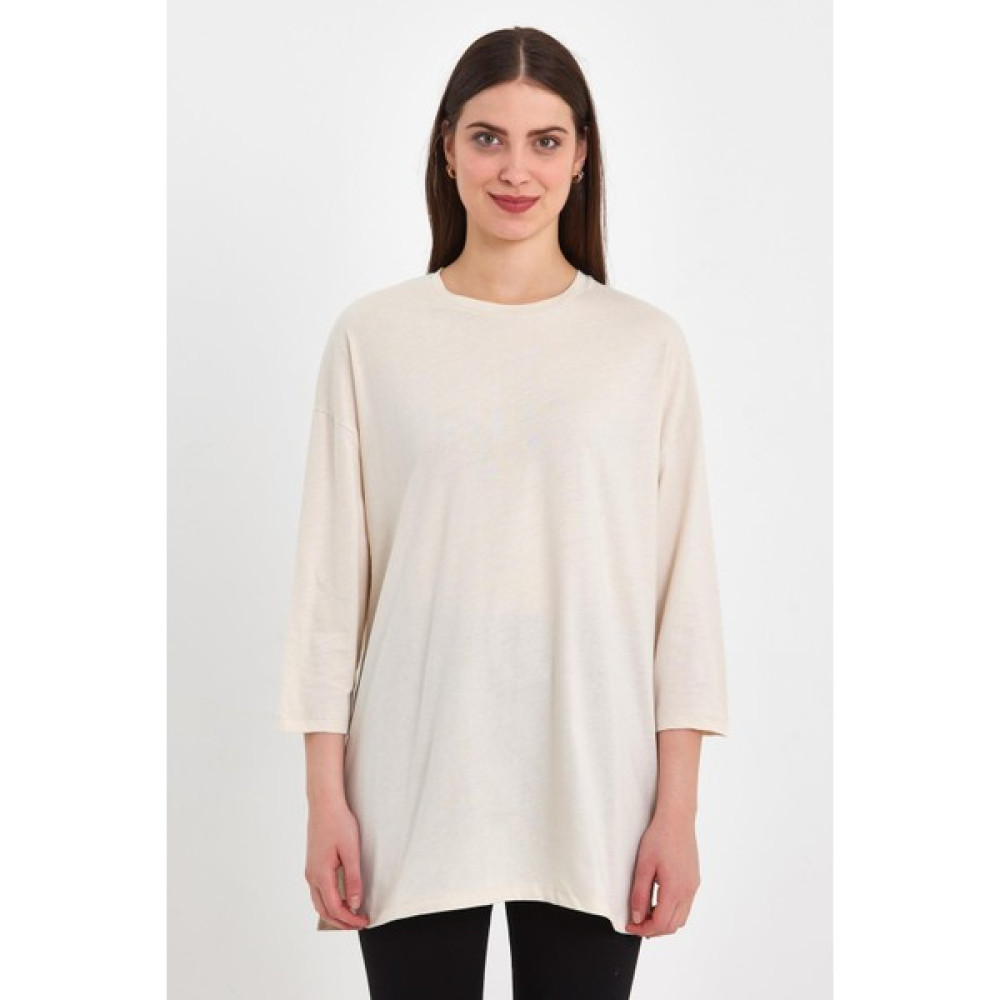 Fiha FİHA/GALİSER-3008 Kadın Truvakar Kol Oversıze T-Shırt - Ekru Bayan T-shirt Fiyatı
