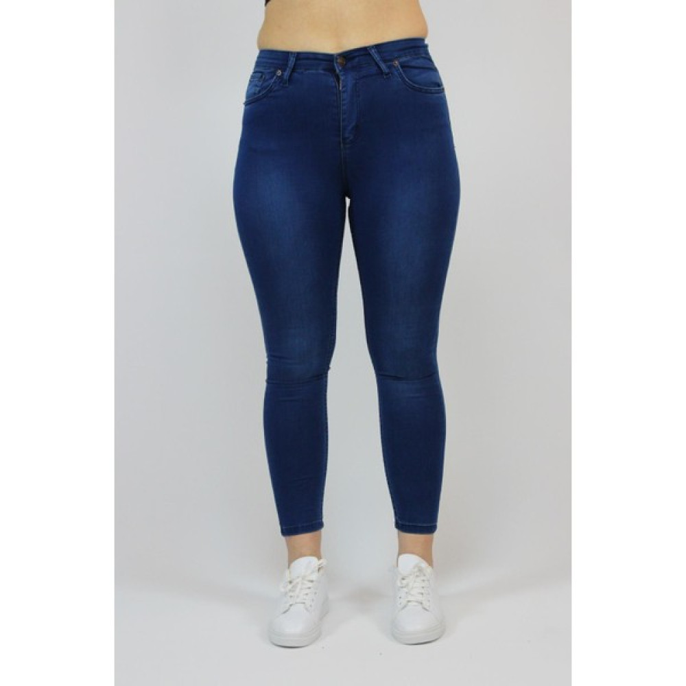 Fiha FİHA/GAPI-4351 Kadın Gabardin Likralı Taşlı Jeans - Orta Mavi Bayan Jeans / Kot Pantolon Fiyatı