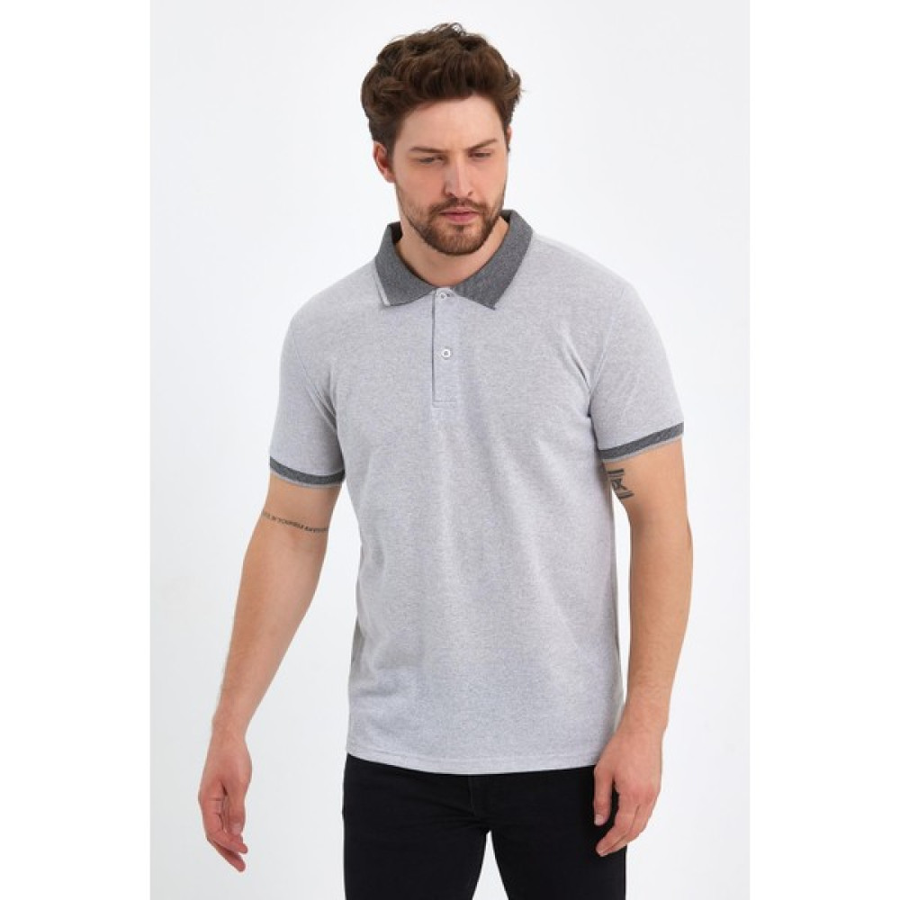 Fiha FIHA/OBUZ-8896-ERKEK Polo Yaka T-Shırt - Gri Melaj Erkek T-shirt Fiyatı