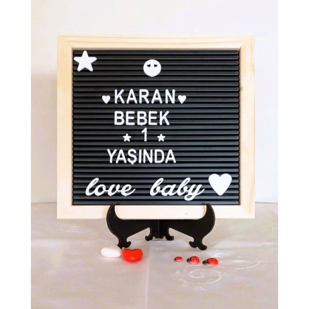 Fikir Store Ahşap Çerçeveli Özelleştirilebilir Yazı Panosu Mesaj Tahtası Siyah Zemin Beyaz Harf Setli Anne, Bebek Fiyatı