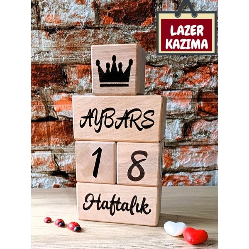 Fikir Store Fikirstore %100 Doğal Ahşap Anne Bebek Anı Küpleri 5'li Set Lazer Kazımalı-Isimlikli Anne, Bebek Fiyatı