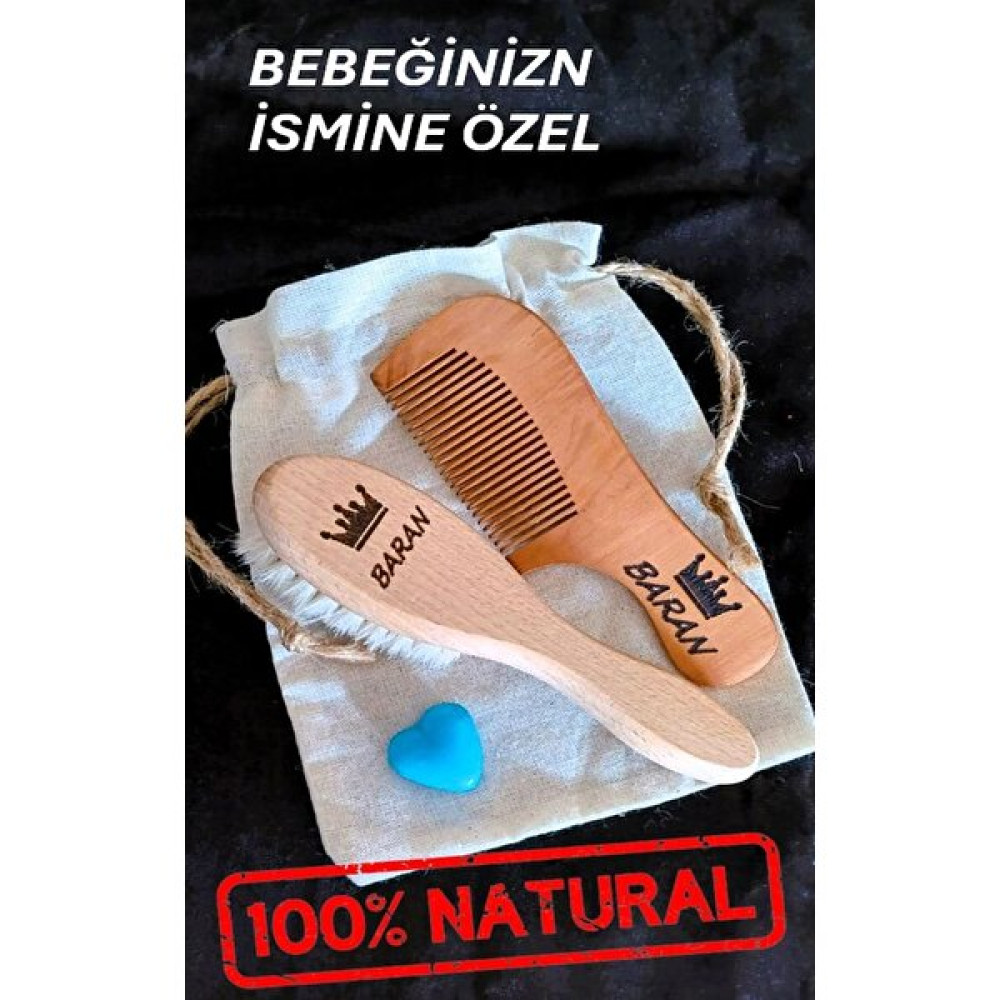 Fikir Store Isme Özel %100 Gerçek Keçi Kılı Doğal Yumuşacık Bebek Saç Fırçası ve Doğal Ahşap Tarak Seti Evcil Hayvan Ürünleri Fiyatı