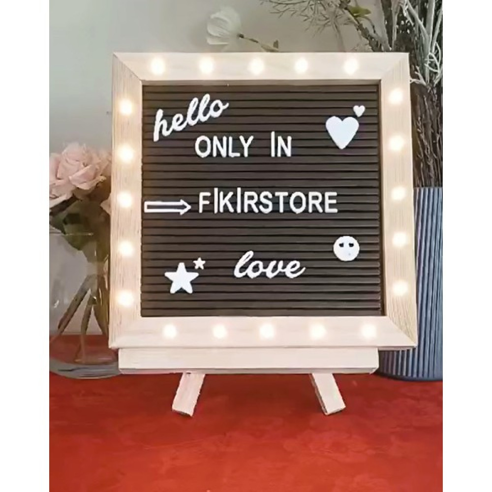 Fikir Store LED Işıklı Ahşap Mesaj Panosu Yazı Tahtası Siyah Zemin Beyaz Harf Setli ve Ahşap Ayaklı Yazı Tahtası Kalemi Fiyatı